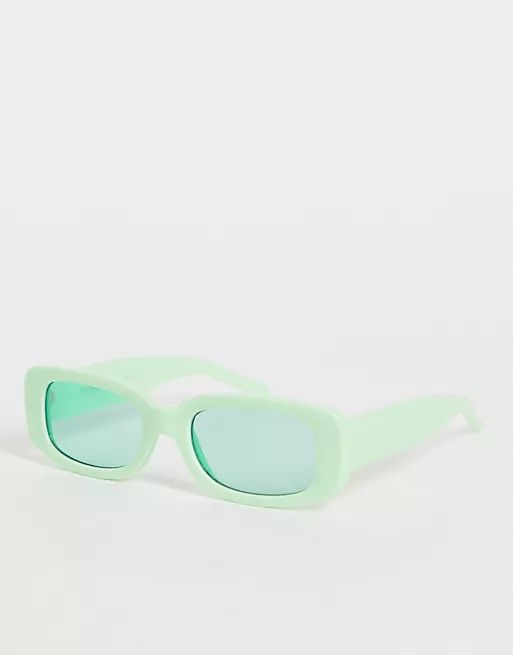 Bershka - Lunettes de soleil rectangulaires à verres bleus - Vert | ASOS (Global)