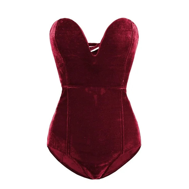 Harborsoul Women's Strapless Bodysuit Cross Back Velvet Bodycon Leotard Top - Walmart.com | Walmart (US)