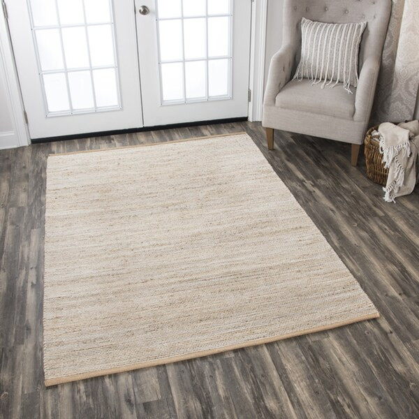 Hand-Woven  Wynwood Ivory Jute Cotton   Strips   Area Rug (5' x 7') - 5' x 7' | Bed Bath & Beyond