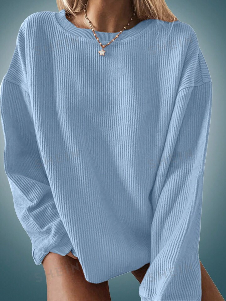 SHEIN Essnce Women's Drop Shoulder Ribbed Sweatshirt | SHEIN