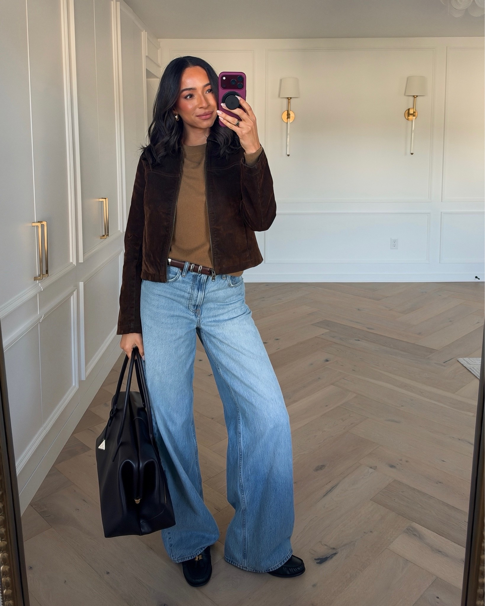 This brown suede jacket is SO good! Even love it styled more casually over a sweater and jeans 😍 size XS jacket (sized down for a more fitted look), size S cashmere sweater, 27 Xlong jeans - I’m 5’8” for reference @abercrombie #abercrombiepartner