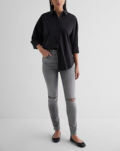 High Waisted Gray Wash Knee Cutout '90s Skinny Jeans | Express