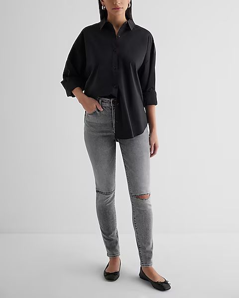 High Waisted Gray Wash Knee Cutout '90s Skinny Jeans | Express