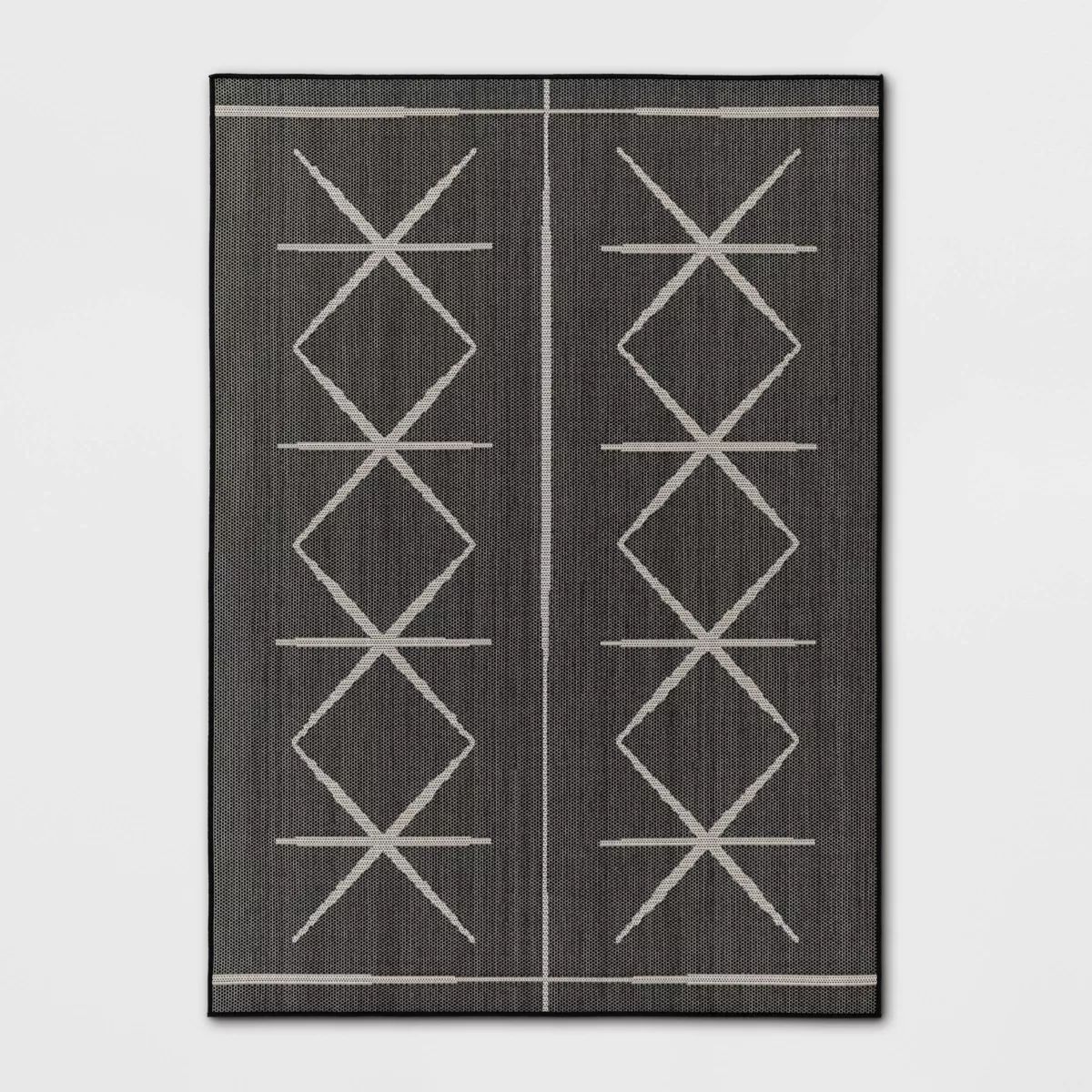 5'3"x7' Modern Crisscross Rectangular Woven Indoor Outdoor Area Rug Black - Threshold™ | Target