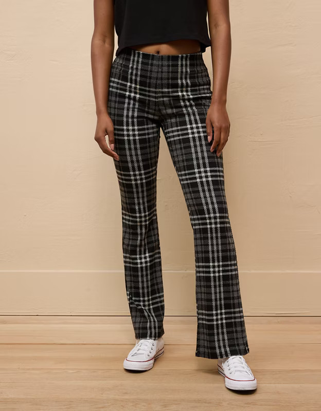 AE It Knit Pull-On High-Waisted Kick Boot Plaid Pant | American Eagle Outfitters (US & CA)