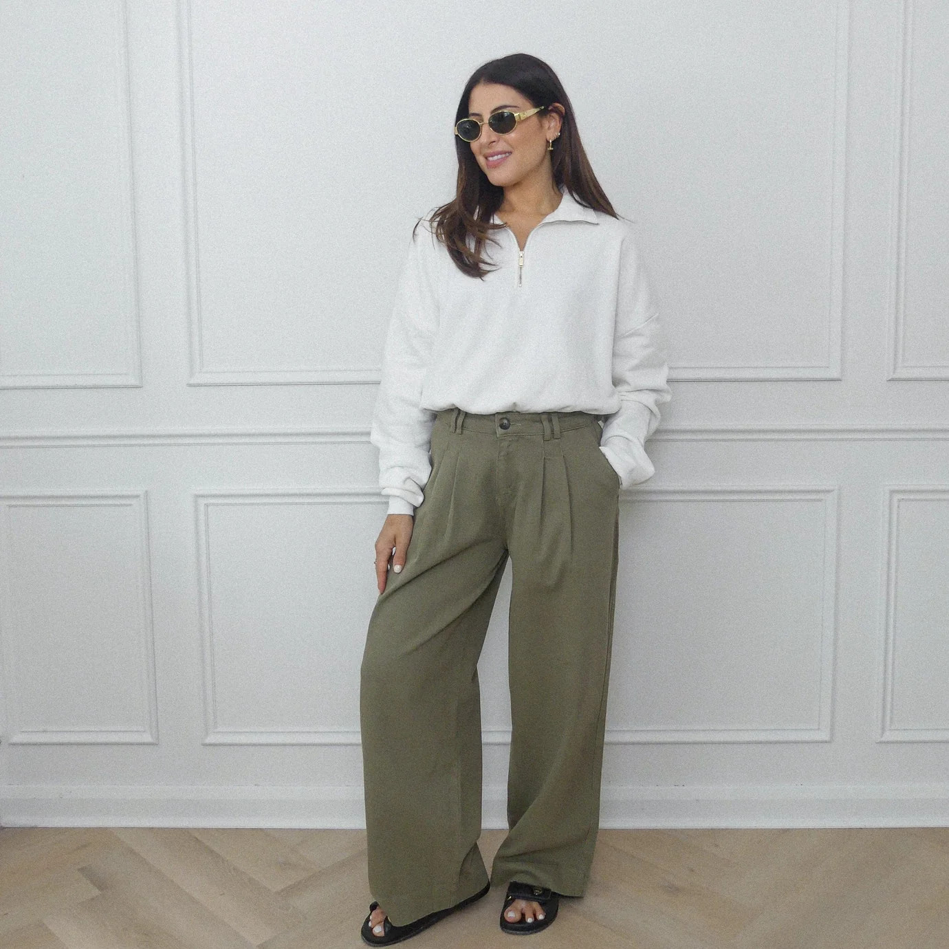WIDE LEG PLEATED TROUSERS - KHAKI | WAT The Brand