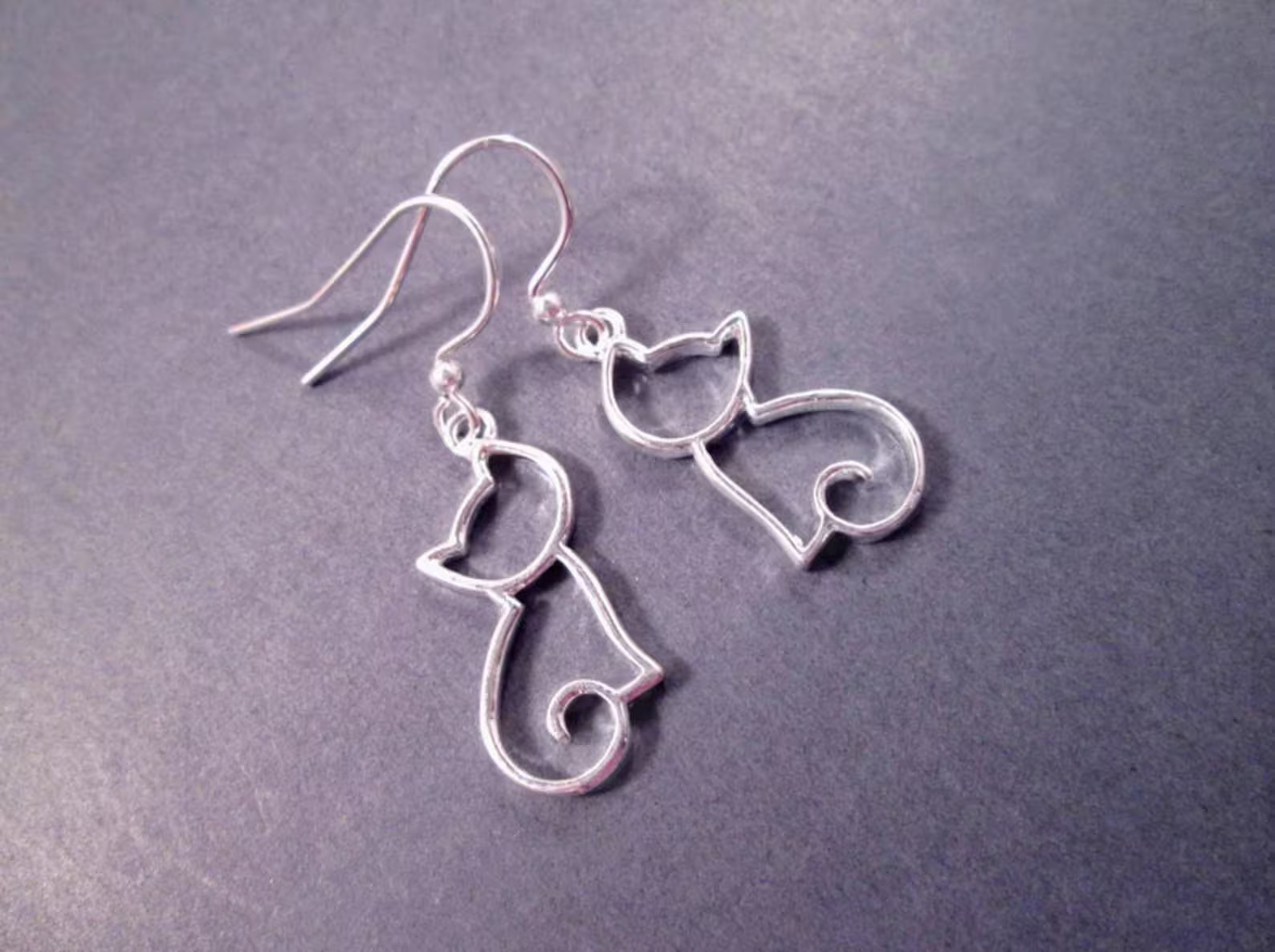 Cat Earrings, Sitting Pretty, Silver Dangle Earrings, FREE Shipping - Etsy | Etsy (US)