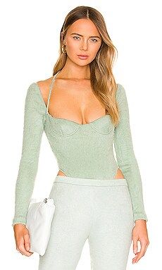 LaQuan Smith Halter Long Sleeve Bodysuit in Mint from Revolve.com | Revolve Clothing (Global)