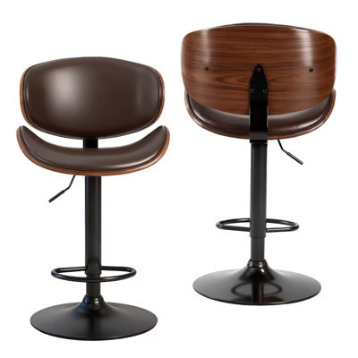HomeRoots Set of Two Brown and Black Faux Leather Wood And Aluminum Adjustable Height Swivel Bar Chairs | Target