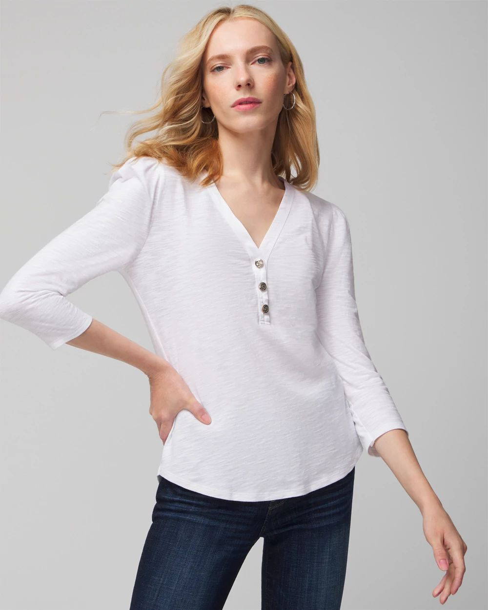 3/4 Sleeve Henley Tee | White House Black Market