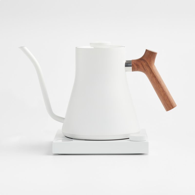 Fellow Stagg EKG Matte White Electric Tea Kettle with Walnut Handle + Reviews | Crate & Barrel | Crate & Barrel