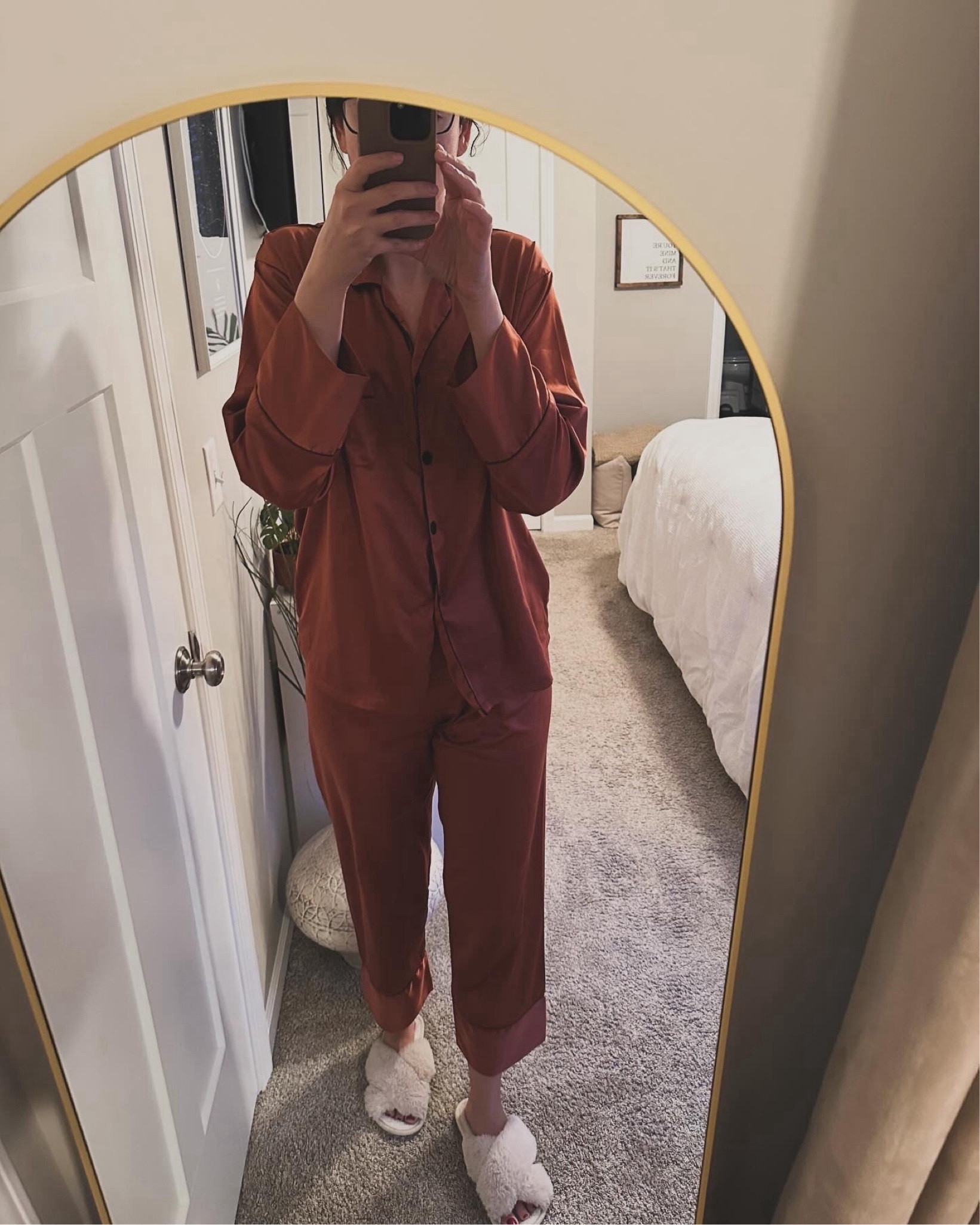 Women’s Pajama set. PJ’s. Loungewear. Satin pajamas. Cozy. Sandal slippers. Full arched mirror. Gold mirror.

#LTKfindsunder50 #LTKstyletip #LTKhome