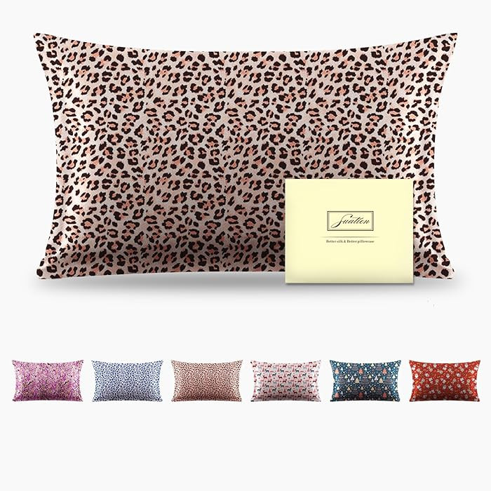 Mulberry Silk Pillowcase for Hair and Skin Standard Size Leopard Print Silk Pillow Cases with Zip... | Amazon (US)