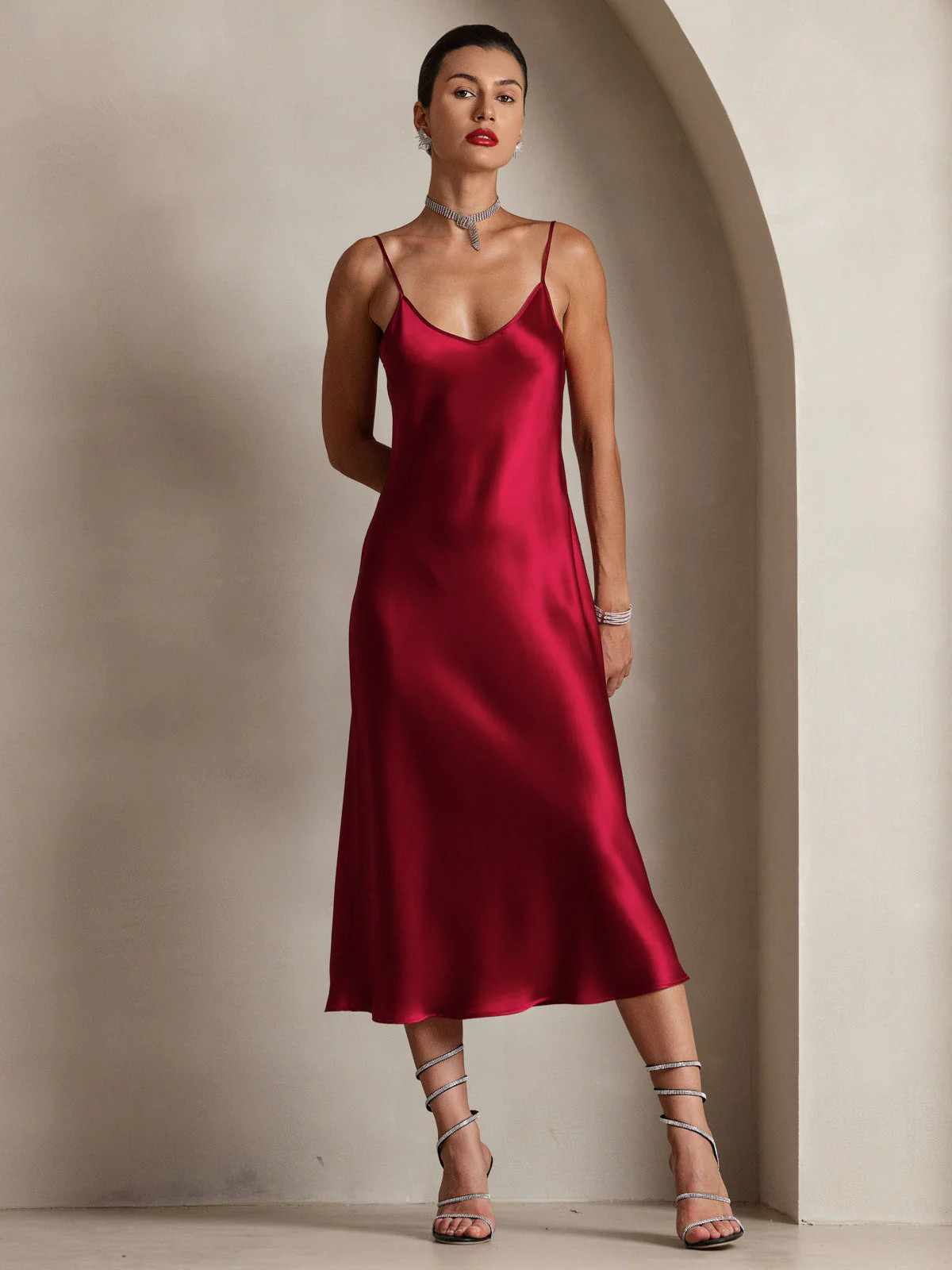 Spaghetti Strap Pure Silk Long Dress | SilkSilky