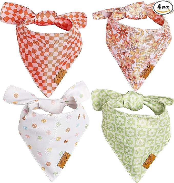 Remy+Roo Large Spring Dog Bandanas - 4 Pack Daisy Set | Premium Durable Adjustable Polyester Fabr... | Amazon (US)