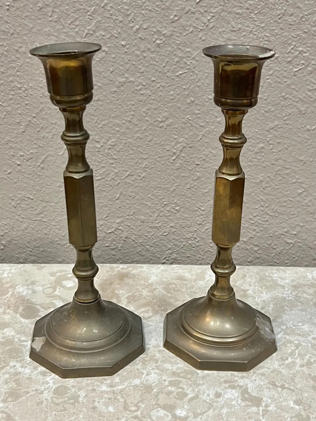 Vintage Brass Octagonal Candlestick Pair - Etsy | Etsy (US)