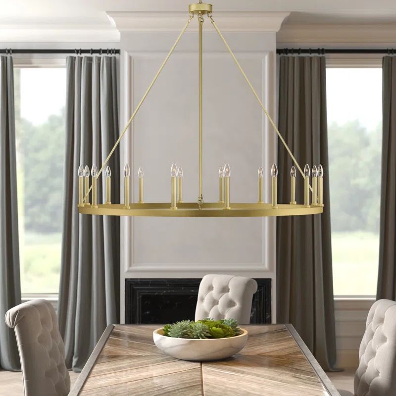 Finchley 16 - Light Living Room Steel Dimmable Wagon Wheel Dining Chandelier UL Certified | Wayfair North America