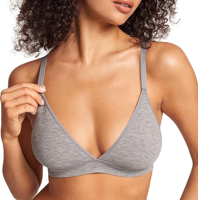 Women's Natrelax Triangle Bralette No Underwire Plunge Unlined Ribbed Soft Wireless Bra V Neck Se... | Amazon (US)