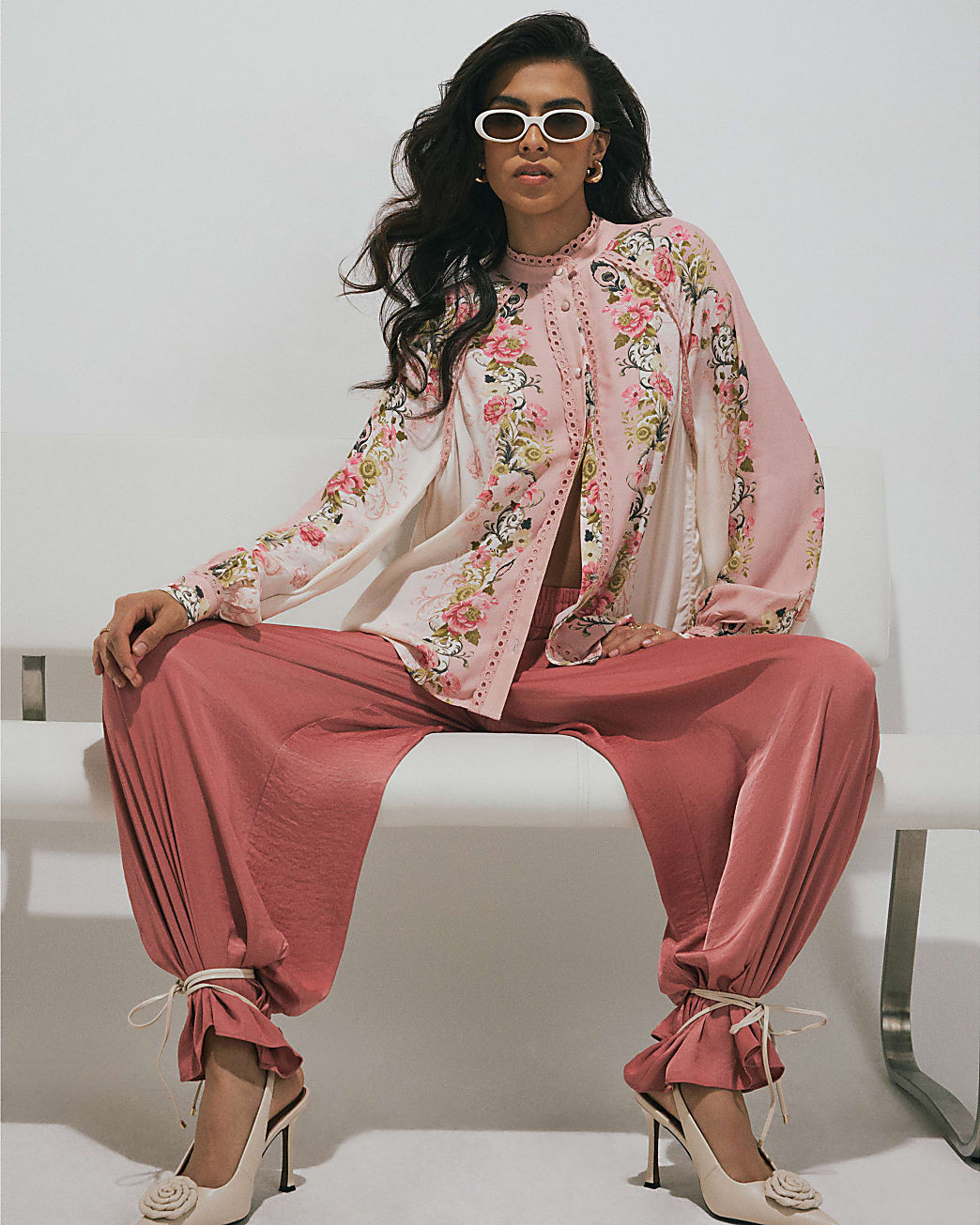 Pink Cotton Floral Broderie Trim Shirt | River Island UK & IE