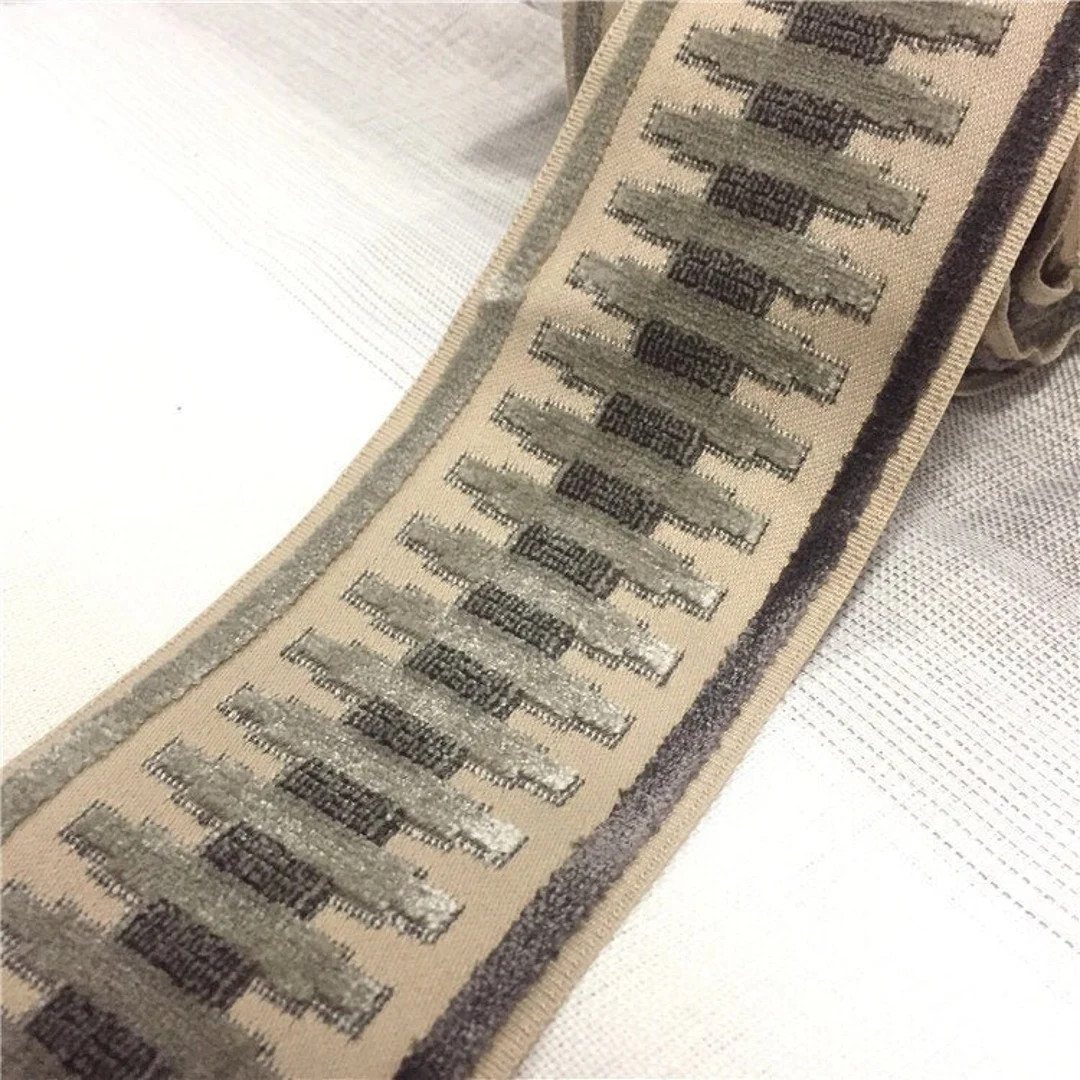 Beige & Silver Woven Velvet Embroidery Trim Tape 3.5" Width H-1108/5 Upholstery / Drapery / Inter... | Etsy (US)
