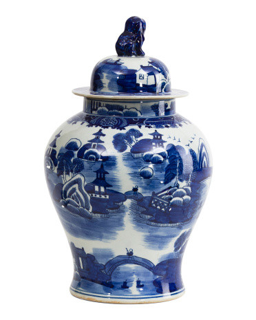 9x16 Porcelain Mountain Pagoda Temple Jar With Lid | TJ Maxx