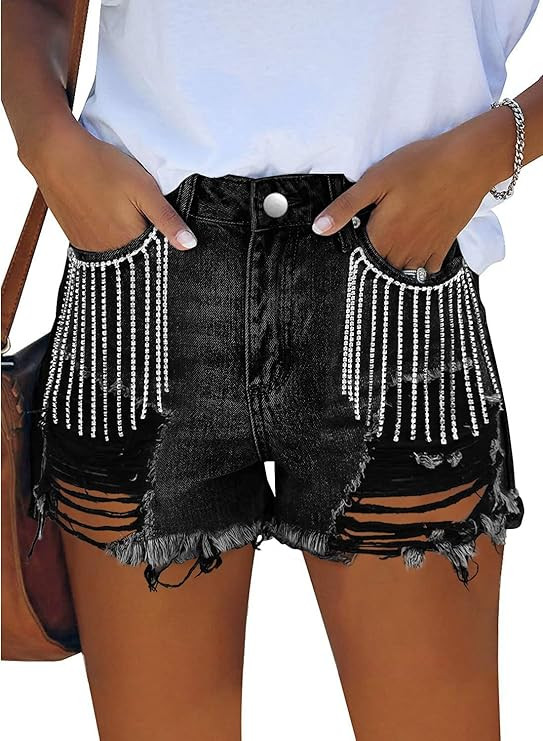 JMITHA Women's High Waisted Denim Shorts Distressed Raw Edge Stretch Denim Jean Shorts | Amazon (US)