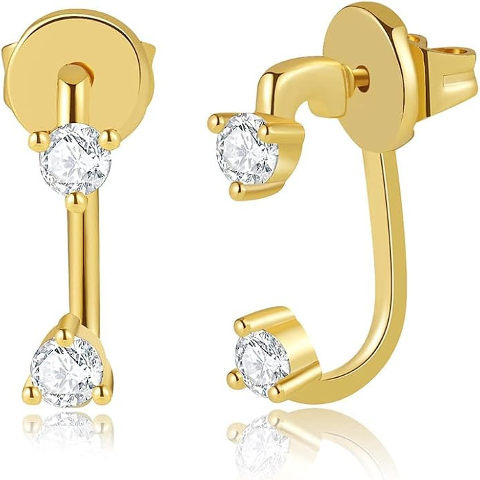 Obidos 14K Gold Plated Triple Huggie Illusion Stud Earrings | Double Huggie Hoop Earrings for One... | Amazon (US)