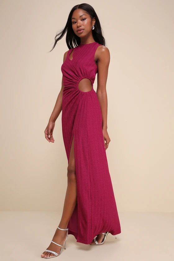 Magenta Ribbed Cutout Sleeveless Maxi Dress | Summer Wedding Guest Dress Summer | Lulus