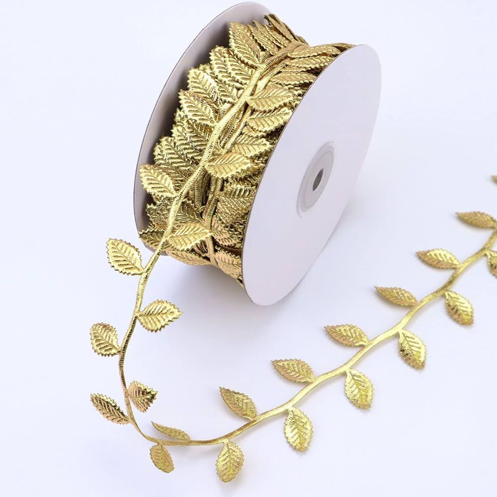 Gold Leaf Ribbon 20Yards Gold Leaves Trim Rope Artificial Leaf Ribbon for Garland Gift Wrapping P... | Amazon (US)