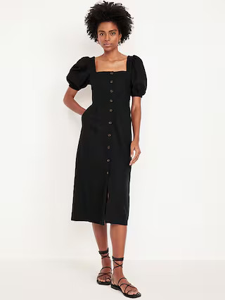 Linen-Blend Button-Front Midi Dress | Old Navy | Old Navy (US)
