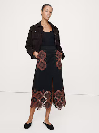 Embroidered Corduroy Midi Skirt | Banana Republic (US)