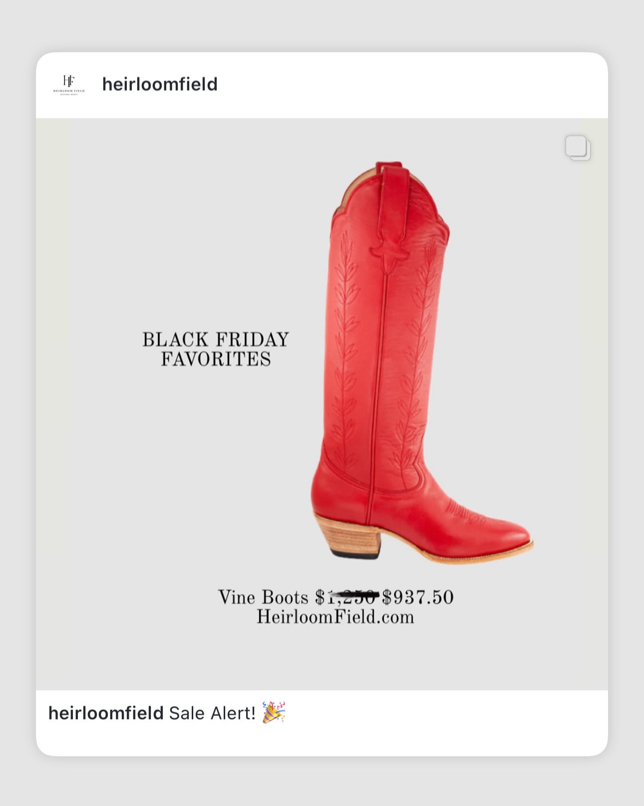 🎁 The Perfect Gift for Her 🎁

Give her something timeless this season—luxury handcrafted cowgirl boots she’ll treasure forever. Stylish, unique, and made with care, these boots are the ultimate way to show you care.

Save and shop these gorgeous Heirloom Field boots before they’re gone! ✨

LTKCyberWeek / Thanksgiving Outfit / Europe / Christmas / Holiday Outfits / Gift Guide for Her / Western Boots / Cowboy Boots / Wedding Shoes / Church Outfit / Luxury Gifts

#LTKCyberWeek #LTKHoliday #LTKGiftGuide