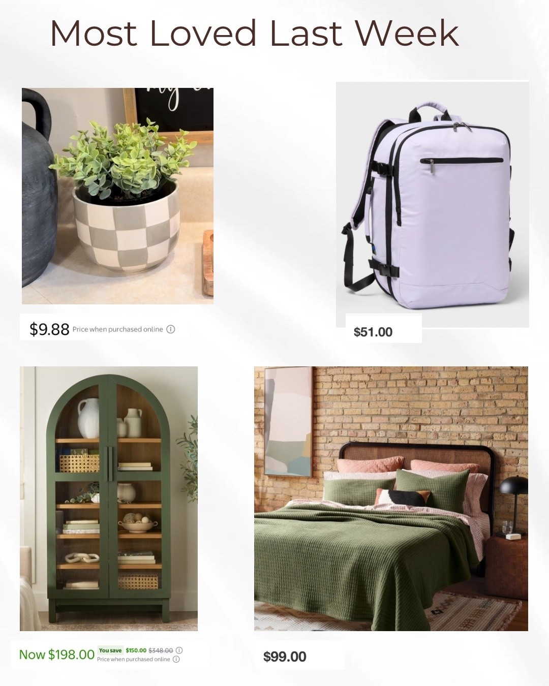 LTK best sellers from last week 🛍️
Affordable home decor, storage cabinet, travel backpack, and cozy bedding all linked here.

#LTKHome #LTKSaleAlert #LTKTravel