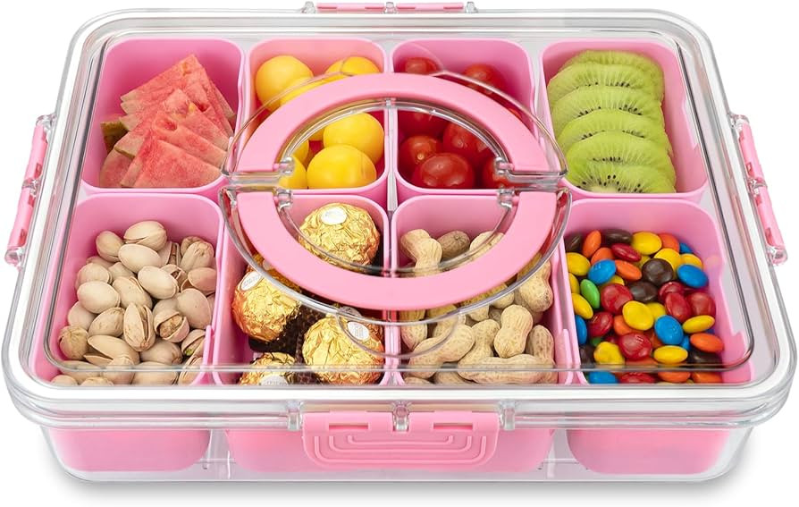 Divided Serving Tray with Lid and Handle,8 Compartments Snacks Box,Snack Fruit Tray,Veggie Tray,P... | Amazon (US)