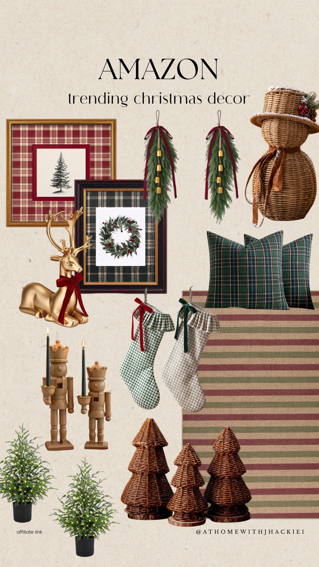 Amazon Christmas decor 2026, trending Christmas decorations, Amazon holiday finds, traditional Christmas home decor, vintage Christmas aesthetic, classic Christmas decorations, plaid Christmas wall art, Christmas throw pillows, gingham Christmas stockings, gold reindeer decor, Christmas nutcrackers, wicker Christmas trees, Christmas garland with bells, prelit mini Christmas trees, rustic Christmas decor, nostalgic Christmas decorating, cozy holiday home, timeless Christmas decorations, festive holiday accents, Amazon Christmas must haves 

 #LTKSeasonal #LTKHome