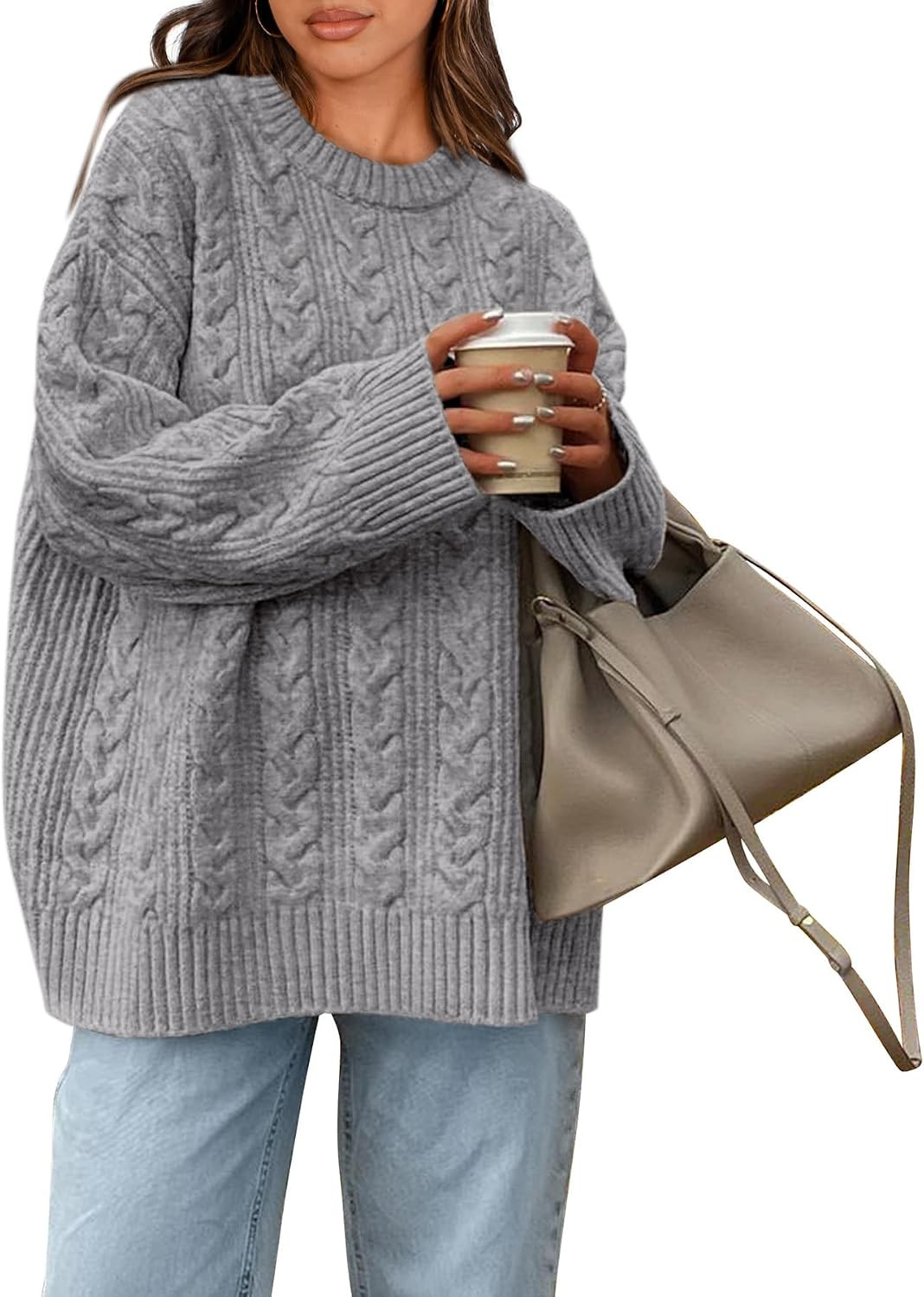Women's Oversized Sweaters Crewneck Cable Knit Pullover | Amazon (US)