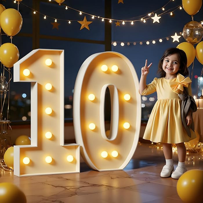 Marquee Numbers 3 Feet Tall Large Light Up Numbers 10th 10 Year Old Birthday Decorations Big Yell... | Amazon (US)