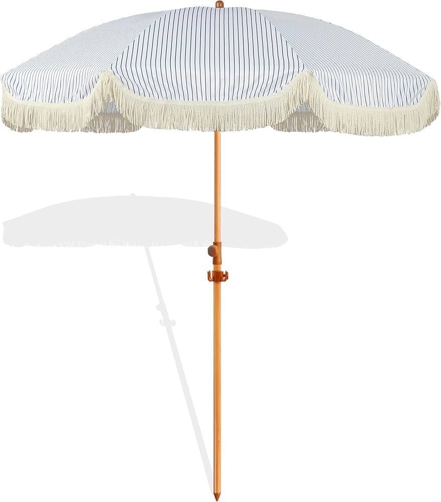 6.5ft Patio Umbrella with Fringe, Beach Umbrella, Fringe Umbrella Outdoor Patio with Hanging Hook... | Amazon (US)