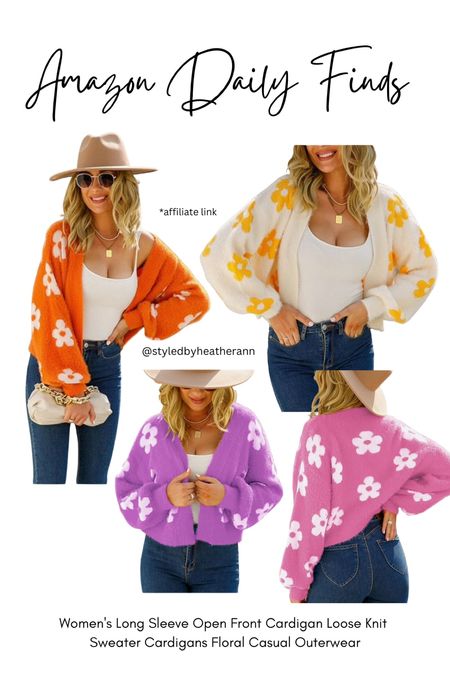 Women’s long sleeve, open front cardigan, loose, knit, sweater, cardigan, floral, casual outerwear