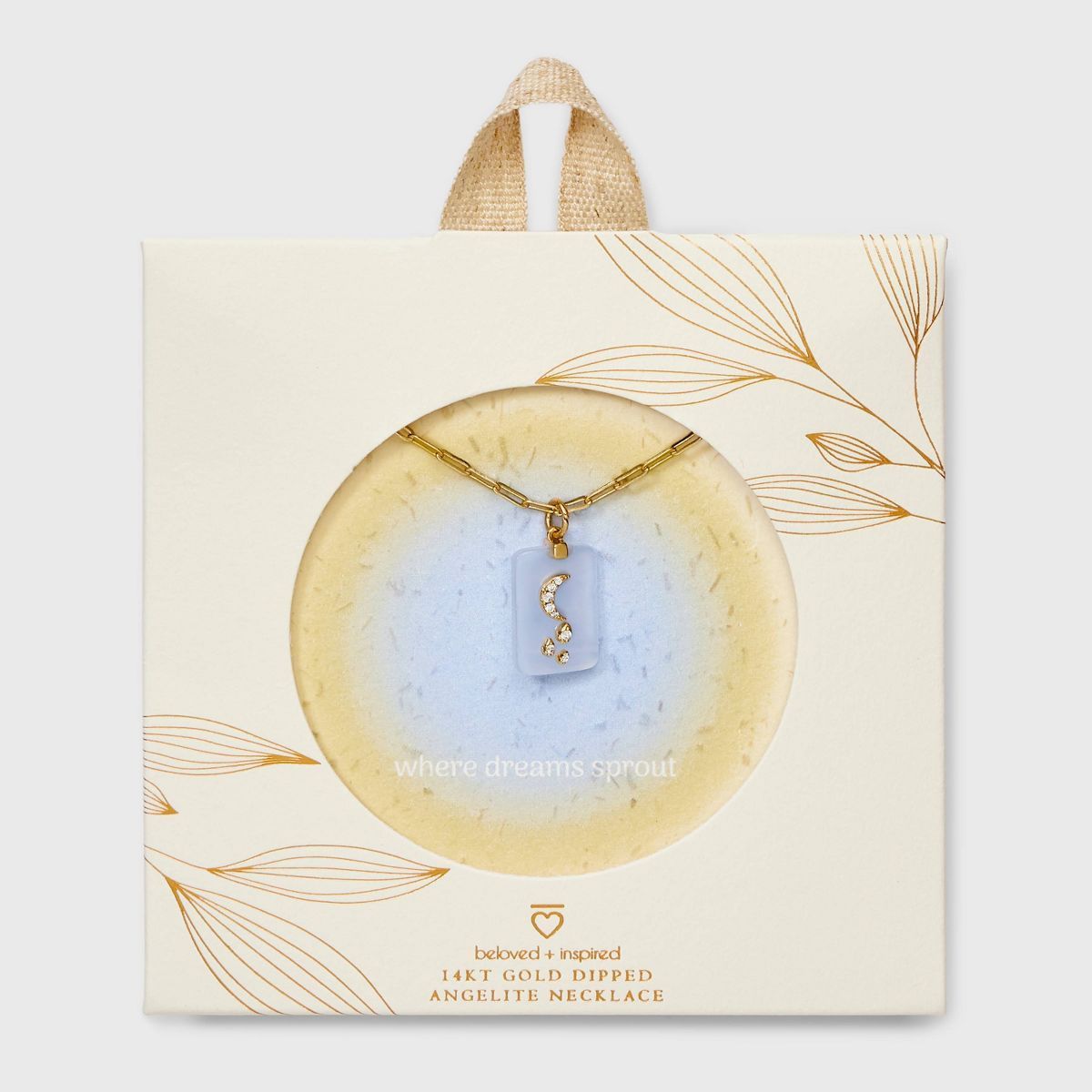 Beloved + Inspired 14K Gold Dipped Angelite Tag with Moon and Stars Pendant Necklace - Gold | Target