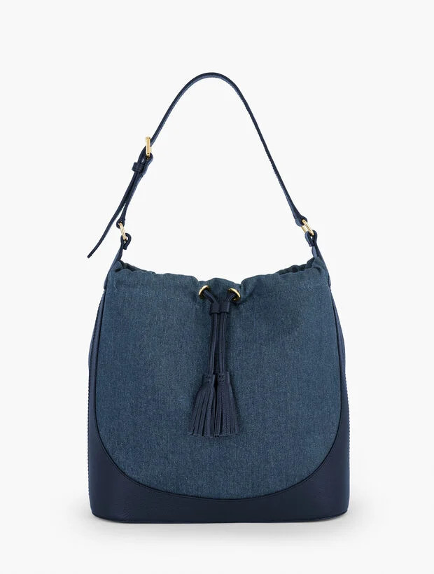 Denim Drawstring Hobo Bag | Talbots