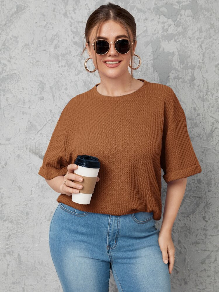 SHEIN Plus Drop Shoulder Solid Tee | SHEIN