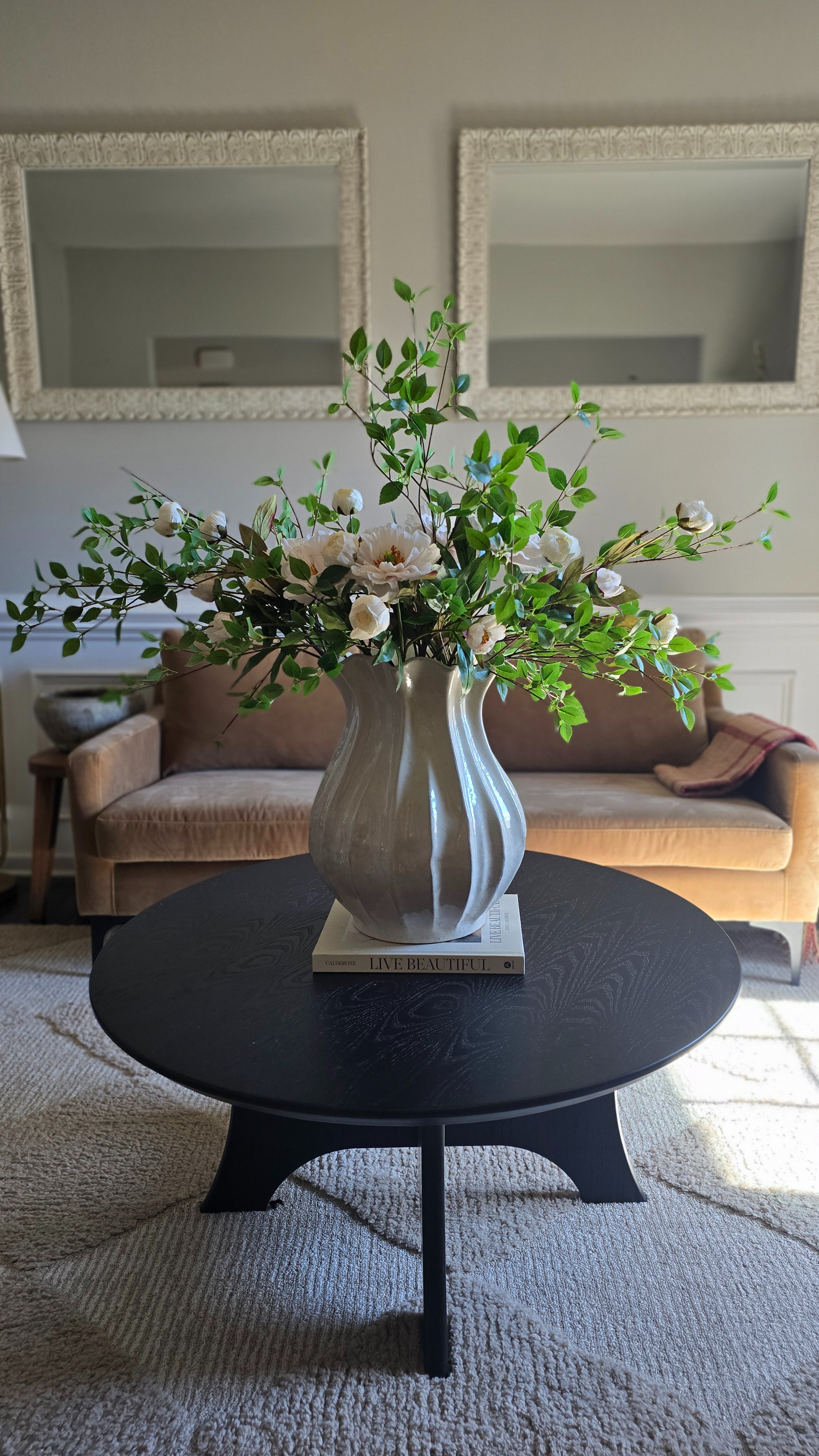 spring vibes with the the prettiest vase that I'm still not tired of. I used 6 peony stems from target, and 3 banyan tall stems (green) from Target last year. I linked some alternatives because they're back but much much shorter. depending on the height of your vase they would work. If you use a large vase you'll need some tall greenery to go with the peonies! 

I love this look so much for Spring vibes in the dead of winter!  

 #LTKSeasonal #LTKHome #LTKFindsUnder50