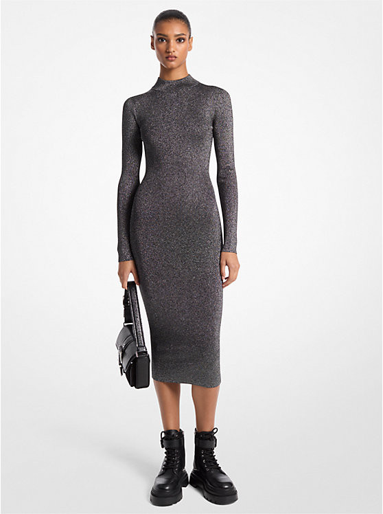 Metallic Knit Mock Neck Dress | Michael Kors US