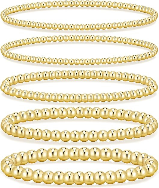Gold Beaded Bracelets for Women, 14K Real Gold Plated Jewelry for Women Dainty Pearl Bead Bracele... | Amazon (US)