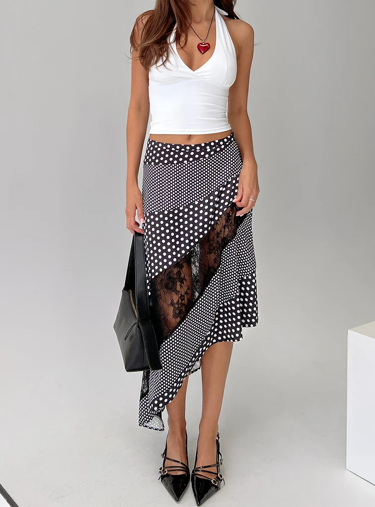 Midnight Memories Asymmetrical Midi Skirt Black Multi | Princess Polly US