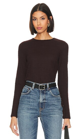 Plaid Jacquard Long Sleeve Crew in Black Fig | Revolve Clothing (Global)
