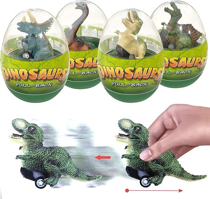4 Pack Jumbo Eggs with Dinosaur Pull Back Cars Easter Party Favors for Kids Toddlers Easter Baske... | Amazon (US)