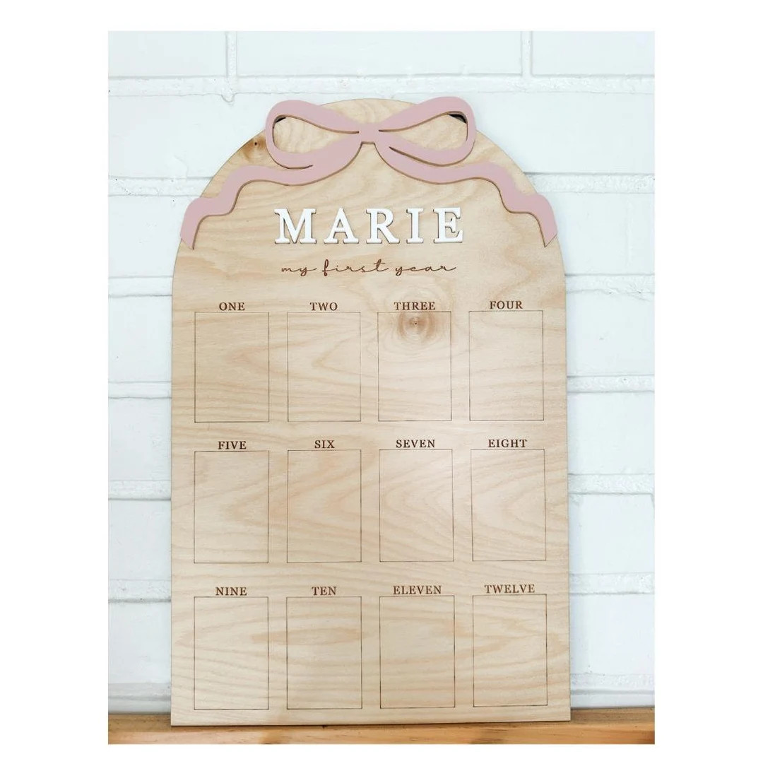 Bow One Year Photo Board, First Birthday Decor, Baby Picture Frame Personalized First Birthday Ph... | Etsy (US)