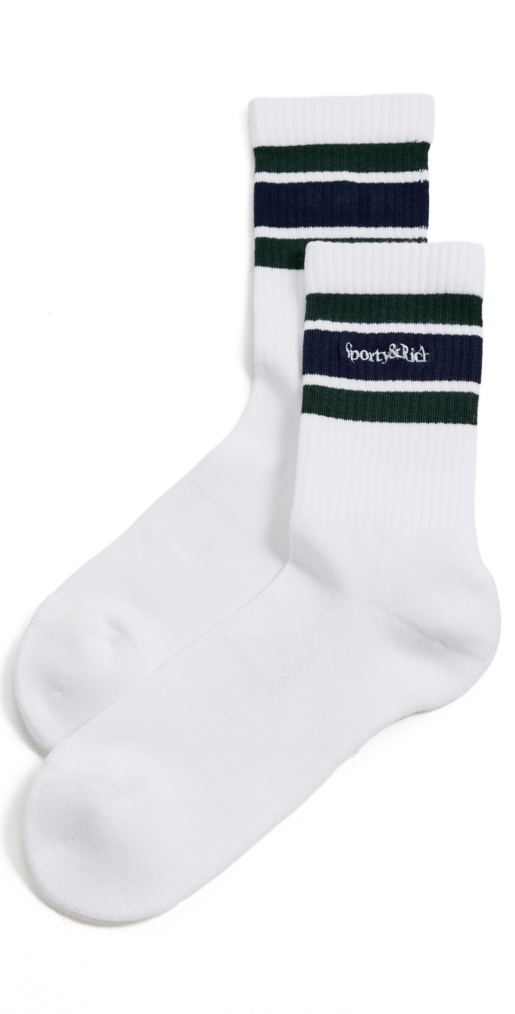 Sporty & Rich Serif Logo Socks White/Forest/Dark Navy One Size | Shopbop